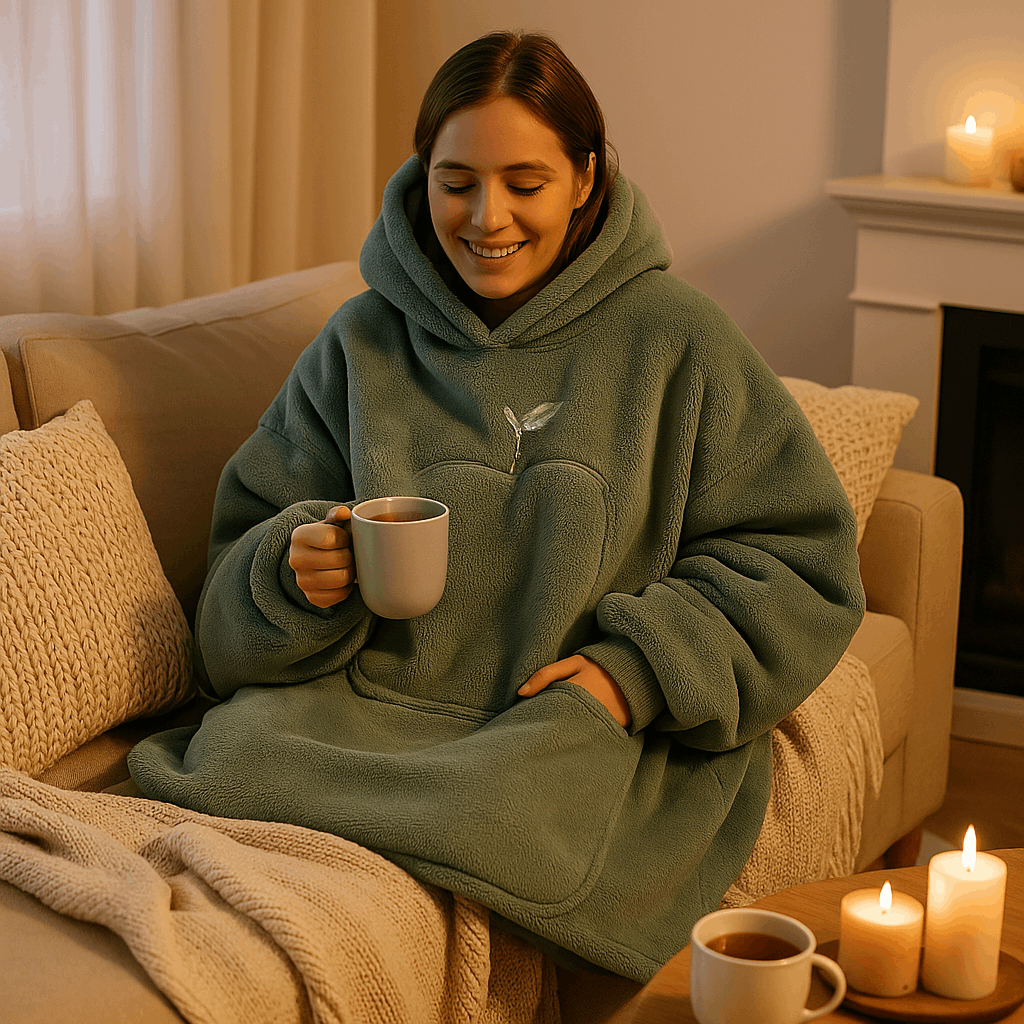 Plaid con maniche e cappuccio in flanella – Morbidezza invernale extra lunga