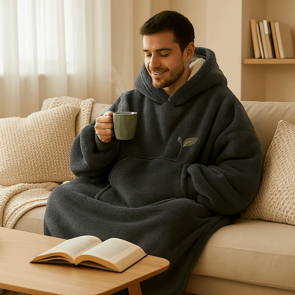 Plaid con maniche e cappuccio in flanella – Morbidezza invernale extra lunga
