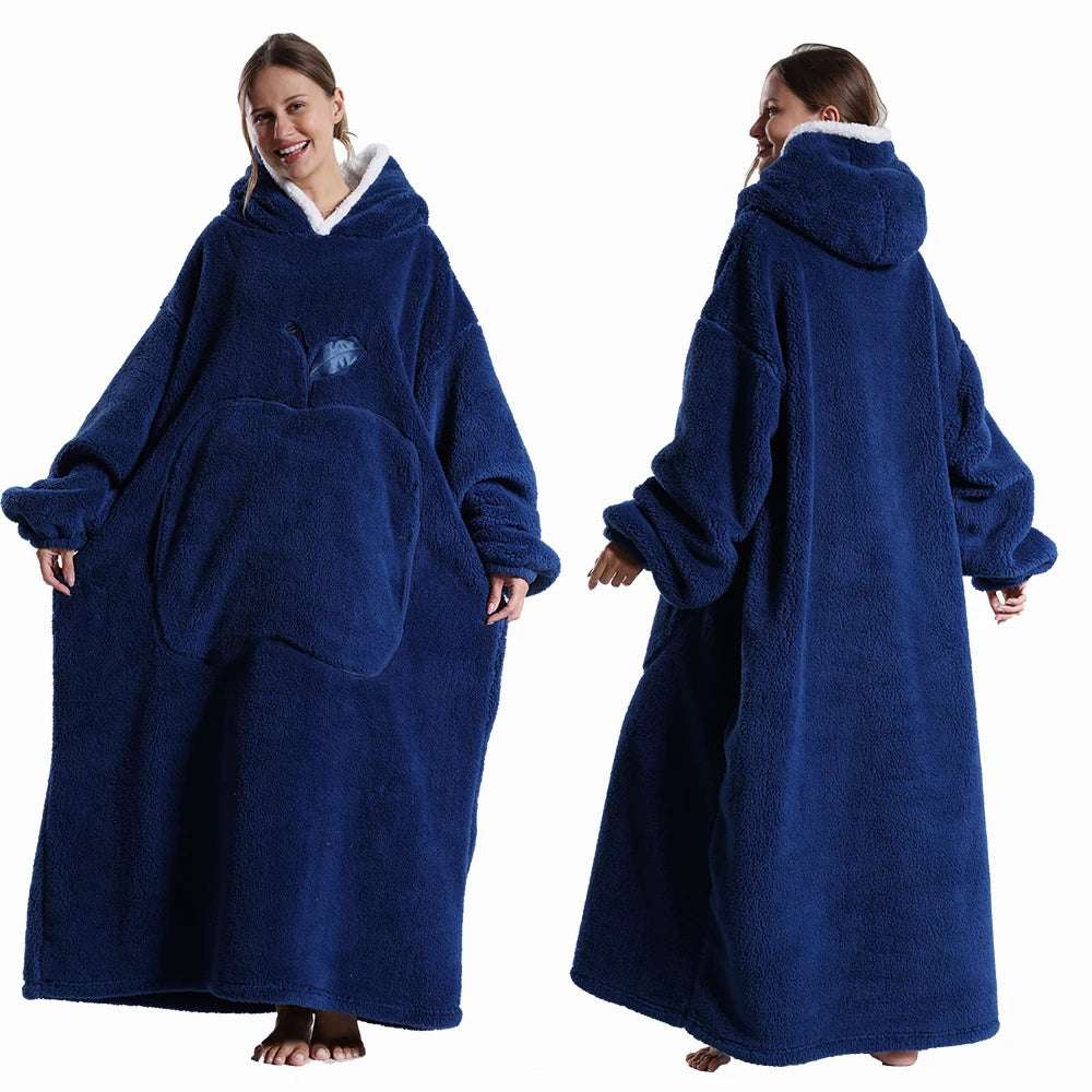 Plaid con maniche e cappuccio in flanella – Morbidezza invernale extra lunga