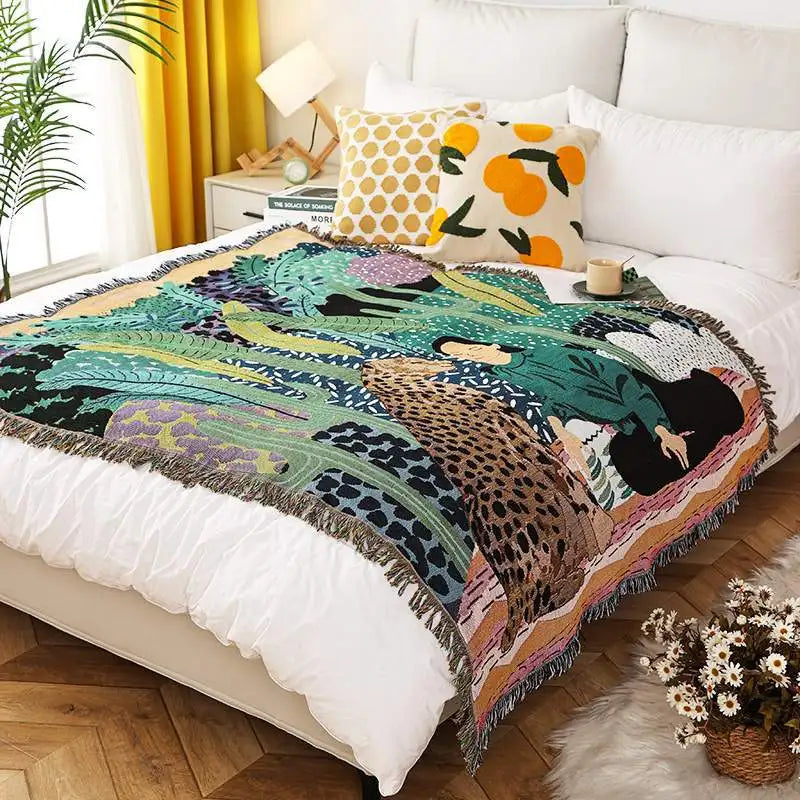 Plaid decorativo da divano con frange – Fantasia leopardata verde - Interno Bello