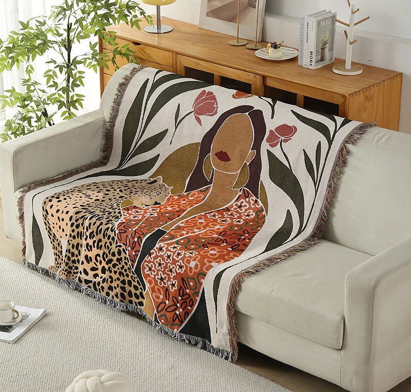 Plaid decorativo da divano con frange – Leopardo femminile - Interno Bello