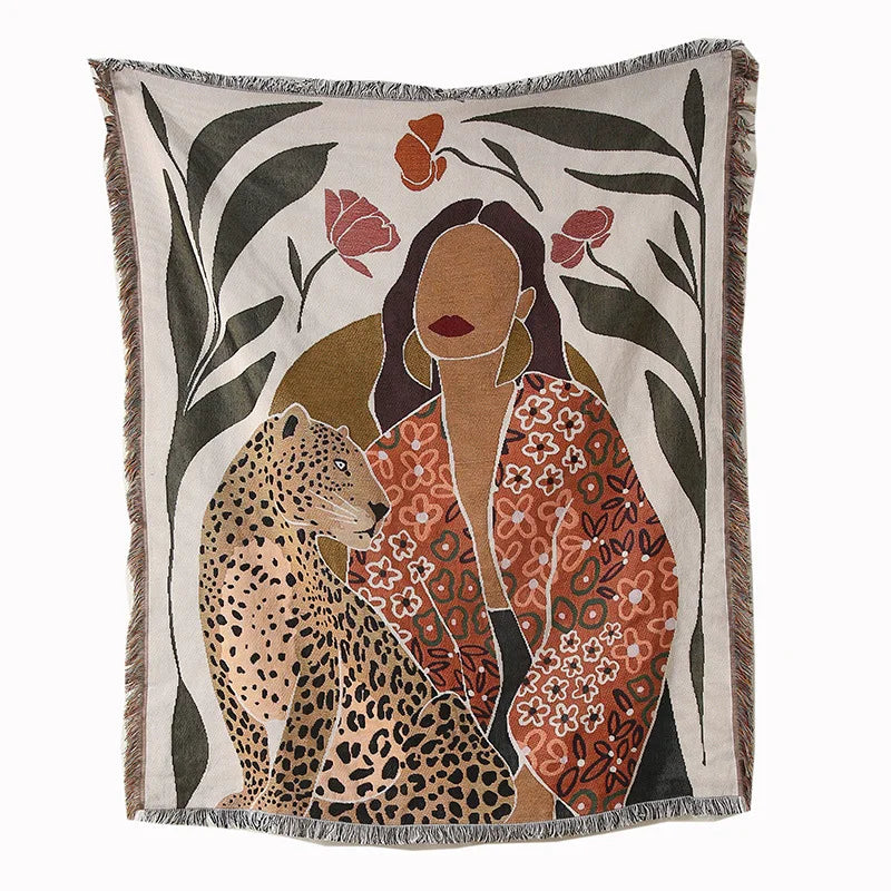 Plaid decorativo da divano con frange – Leopardo femminile - Interno Bello