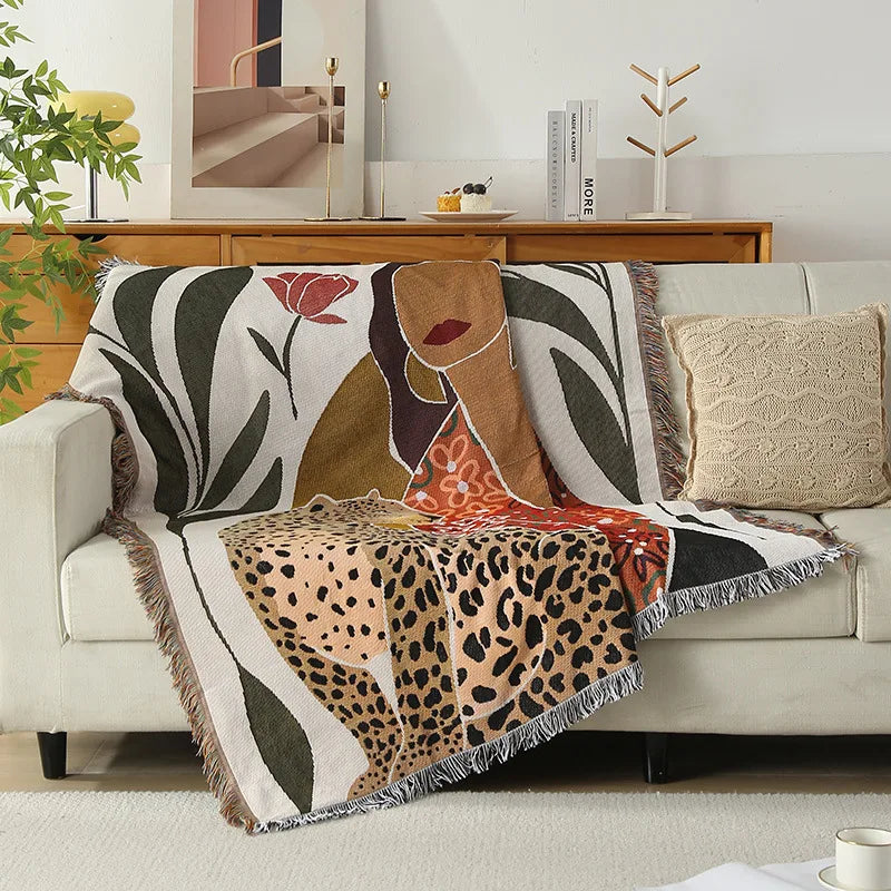 Plaid decorativo da divano con frange – Leopardo femminile - Interno Bello