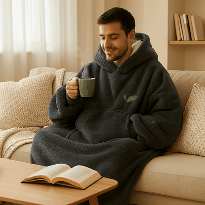 Plaid con maniche e cappuccio in flanella – Morbidezza invernale extra lunga