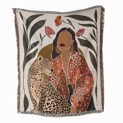 Plaid decorativo da divano con frange – Leopardo femminile - Interno Bello