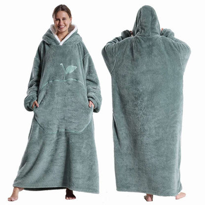 Plaid con maniche e cappuccio in flanella – Morbidezza invernale extra lunga